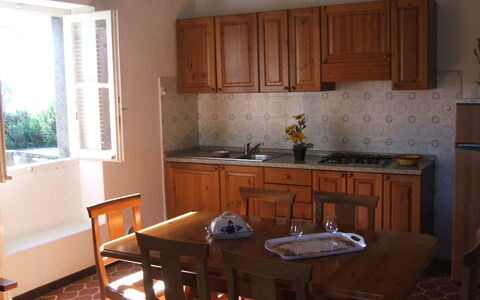 Giannella Holiday Apartment: Brown, Cabinetry, Kitchen Sink, Countertop, Property, Furniture, Sink, Tap, Window, Kitchen