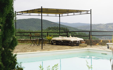 Villa San Leo: Sky, Plant, Property, Water, Furniture, Shade, Outdoor Furniture, Swimming Pool, Land Lot, Mountain