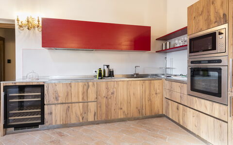 Villa Campestri: Brown, Cabinetry, Countertop, Kitchen Appliance, Kitchen Stove, Home Appliance, Kitchen, Wood, Building, Interior Design