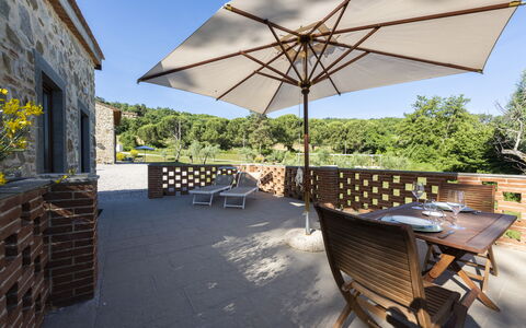 Villa Campestri: Property, Furniture, Sky, Plant, Building, Table, Shade, Wood, Interior Design, Outdoor Furniture