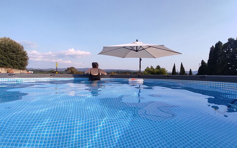 Villa La Cicogna Tuscany: Water, Sky, Building, Swimming Pool, Umbrella, Azure, Tree, Shade, Outdoor Furniture, Leisure