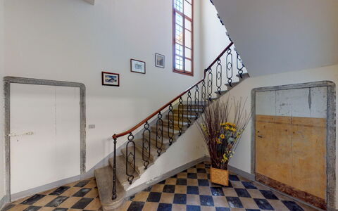 Villa La Cicogna Tuscany: Building, Window, Stairs, Paint, Wood, Interior Design, House, Hall, Flooring