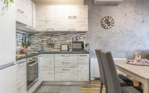 Florence Suite Apartment: Cabinetry, Furniture, Table, Countertop, Building, Wood, Kitchen, Kitchen Stove, Interior Design, Kitchen Sink