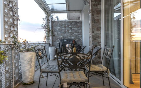 Florence Suite Apartment: Property, Furniture, Chair, Interior Design, Wood, Building, Plant, House, Sky, Table