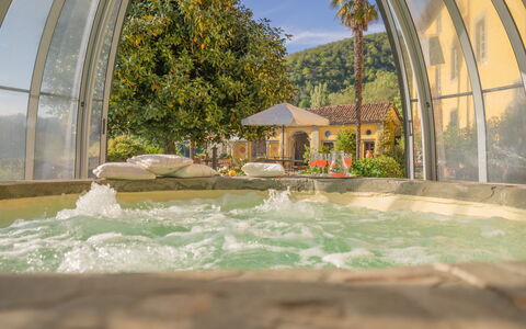 Villa In Garfagnana: Water, Plant, Property, Sky, Nature, Building, Shade, Tree, Biome, Leisure