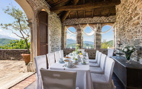 Villa In Garfagnana: Plant, Table, Property, Furniture, Tableware, Chair, Houseplant, Building, Interior Design, Sky