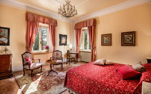 Villa Staggia: Furniture, Interior Design, Ceiling, Room, Flooring, Textile, Linens, Bed, Lighting, Bedroom