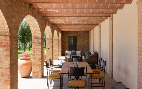 Podere D'Asso: Table, Furniture, Property, Chair, Plant, Wood, Interior Design, Lighting, Houseplant, Flowerpot