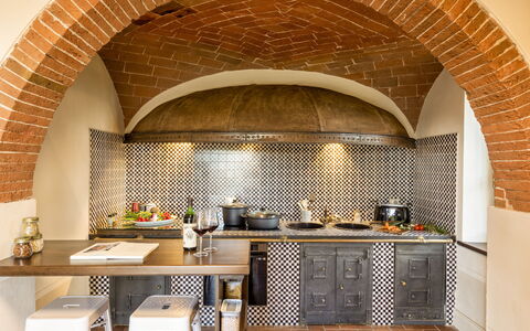 Villa Pianoia: Countertop, Wood, Cabinetry, Kitchen Stove, Flooring, Kitchen, Floor, Interior Design, Table, Kitchen Appliance