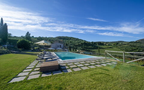 Bella Di Panzano: Cloud, Sky, Plant, Water, Swimming Pool, Building, Natural Landscape, Tree, Grass, Urban Design