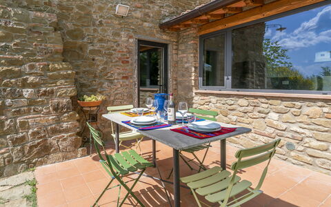 Casa Bosco D'arte Holiday Home , Greve In Chianti,: Furniture, Property, Table, Building, Window, Chair, Flowerpot, Wood, Plant, Outdoor Furniture