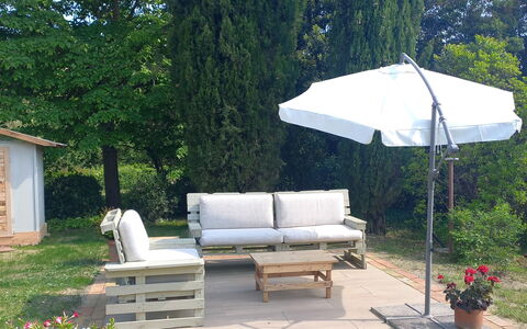 Villa Fulvia: Plant, Furniture, Plant Community, Outdoor Furniture, Tree, Shade, Botany, Table, Couch, Umbrella