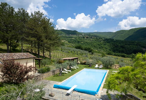 Villa Olivi - Subbiano, Toscana, Pool And Nature: Plant, Water, Cloud, Sky, Property, Swimming Pool, Azure, Tree, Natural Landscape, Mountain