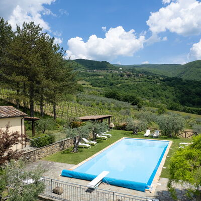 Villa Olivi - Subbiano, Toscana, Pool And Nature: Plant, Water, Cloud, Sky, Property, Swimming Pool, Azure, Tree, Natural Landscape, Mountain