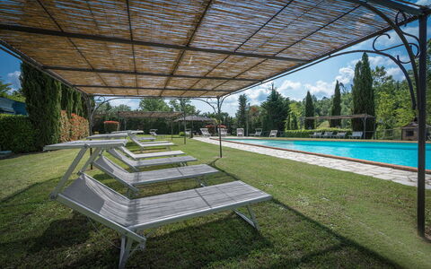 Mulino Al Suono - Badia Agnano, Toscana: Plant, Water, Sky, Botany, Shade, Urban Design, Tree, Grass, Swimming Pool, Roof