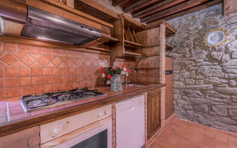 Mulino Al Suono - Badia Agnano, Toscana: Property, Cabinetry, Countertop, Building, Wood, Interior Design, Lighting, Architecture, Kitchen, Wood Stain
