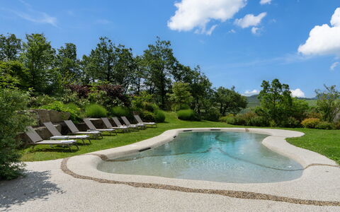 Villa Torre Delle Rose - Firenzuola, Private Pool,: Cloud, Water, Sky, Plant, Water Resources, Property, Natural Landscape, Tree, Swimming Pool, Landscape