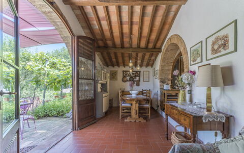 Casa Anita - Castellina In Chianti - Granaio, Tosc: Table, Plant, Furniture, Houseplant, Chair, Building, Interior Design, Porch, Architecture, Wood