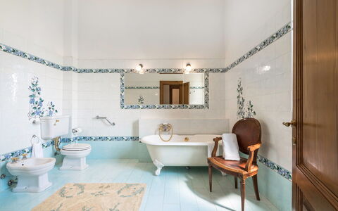 Villa Recanati, Val D'orcia, Private Pool, Jacuzzi: Mirror, Plumbing Fixture, Sink, Tap, Azure, Bathroom Sink, Purple, Bathroom Cabinet, Bathroom, Building