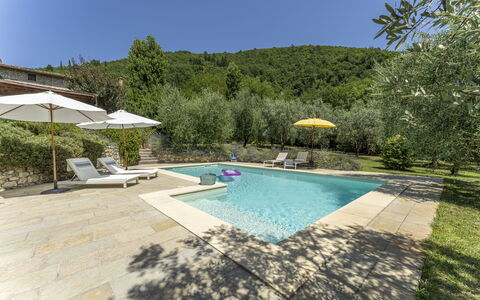 Fienile Di Fabio - Colline Fiorentine Vaiano, Tosc: Water, Plant, Property, Swimming Pool, Sky, Azure, Tree, Outdoor Furniture, Shade, Real Estate