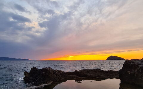Argentarola House, Porto Santo Stefano, Seaview An: Blue, Water, Horizon, Body Of Water, Water Resources, Rock, Sunset, Dusk, Afterglow, Sun