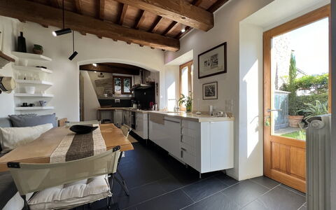 The Architects House: Cabinetry, Countertop, Flowerpot, Plant, Building, Table, Kitchen, Living Room, Wood, Interior Design