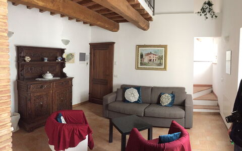 Villa Le Ripe Apartments - Gambassi Terme, Toscana: Property, Furniture, Picture Frame, Comfort, Building, Interior Design, Couch, Wood, Living Room, Lighting