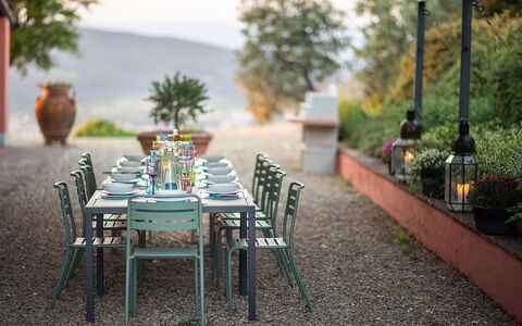 Villa Botinaccio: Table, Furniture, Plant, Nature, Tree, Chair, Outdoor Furniture, Outdoor Table, Architecture, Wood