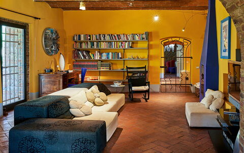 Villa Botinaccio: Furniture, Property, Couch, Picture Frame, Table, Living Room, Architecture, Wood, Interior Design, Bookcase