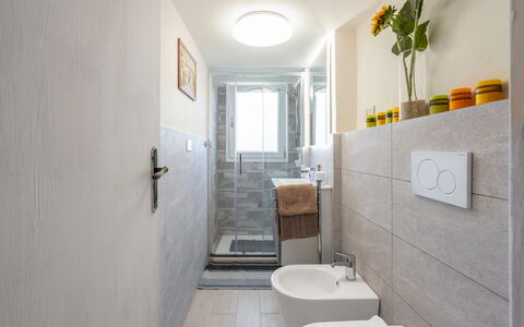 Lucca Old Town Apartment - Lucca, Toscana: Property, Sink, Building, Plumbing Fixture, Mirror, Tap, Plant, Bathroom, Interior Design, Bathroom Sink