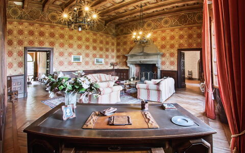 Palazzo Trasimeno: Table, Property, Furniture, Decoration, Plant, Chair, Interior Design, Floor, Flower, Curtain
