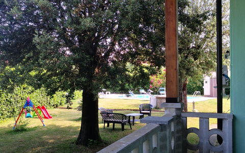 Franco House With Pool: Plant, Property, Shade, Tree, Wood, Building, Grass, Porch, Public Space, Leisure