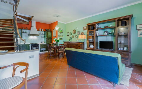 Casa Bellosguardo a Vinci: Furniture, Cabinetry, Chair, Countertop, Table, Shelf, Interior Design, Architecture, Building, Wood