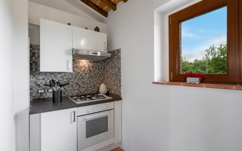 Vineyard’s Cottage With Pool, Ac, Wifi - Siena: Cabinetry, Property, Countertop, Wood, Window, Interior Design, Lighting, Flooring, Floor, Kitchen Appliance