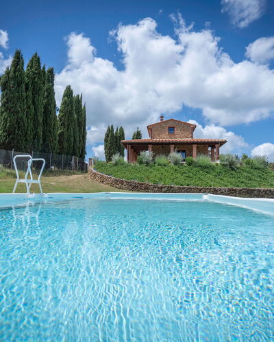Vineyard’s Cottage With Pool, Ac, Wifi - Siena: Cloud, Water, Sky, Plant, Property, Tree, Azure, Building, Swimming Pool, Natural Landscape