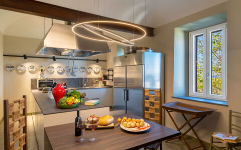 Sunset Sea View, Baratti, Populonia, Wifi, Ac: Table, Furniture, Property, Window, Tableware, Cabinetry, Building, Chair, Interior Design, Food