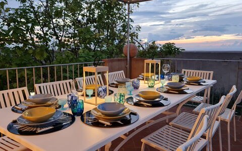 Sunset Sea View, Baratti, Populonia, Wifi, Ac: Furniture, Table, Chair, Kitchen & Dining Room Table, Outdoor Furniture, Outdoor Table, Restaurant, Shade, Eco Hotel, Dining Room