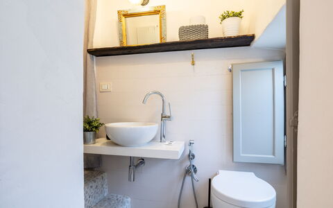 La Piccina: Tap, Plant, Property, Plumbing Fixture, Sink, Bathroom Sink, Mirror, White, Bathroom, Purple