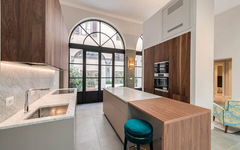 Duomo Penthouse Luxury Apartment In Florence By Pa: Furniture, Property, Table, Cabinetry, Interior Design, Window, Wood, Chair, Kitchen, Plant