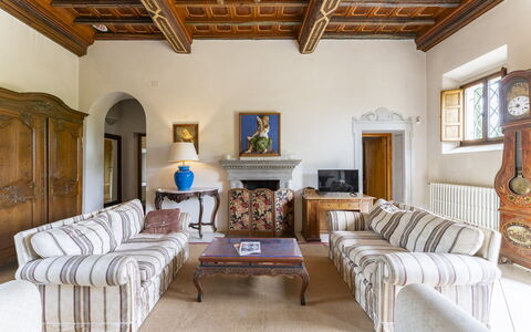 Villa Montegattoli, Pool, Landscape, Wifi, Ac: Picture Frame, Furniture, Table, Couch, Azure, Wood, Interior Design, Living Room, Floor, Building