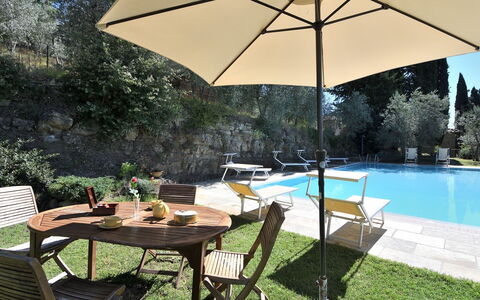 Villa Sette Ponti Levante: Water, Plant, Furniture, Table, Property, Building, Chair, Umbrella, Tree, Outdoor Furniture