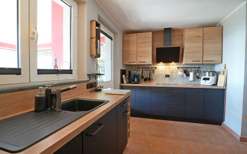 Villa Di Confine: Cabinetry, Sink, Kitchen Sink, Tap, Countertop, Property, Kitchen, Window, Wood, Interior Design