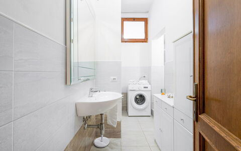 Cascine Apartment In Florence: Flooring, Floor, Interior Design, Ceiling, Plumbing Fixture, Room, Home, Bathroom, Tile, Apartment