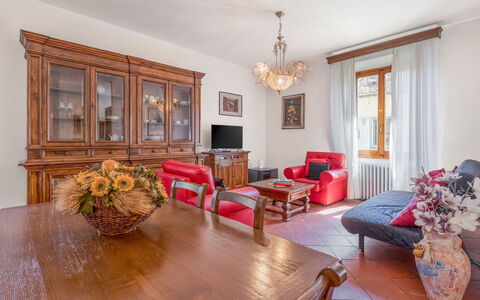 Cascine Apartment In Florence: Furniture, Interior Design, Flooring, Wood, Floor, Room, Ceiling, Home, Lighting, Living Room