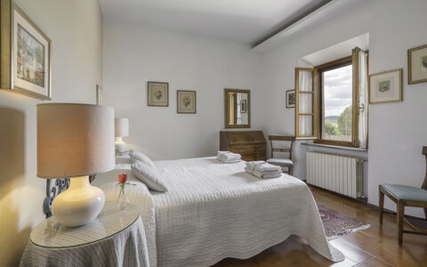 Casa Martina, Piazza Delle Erbe, San Gimignano: Furniture, Bedroom, Interior Design, Bed, Flooring, Bed Sheet, Bedding, Room, Picture Frame, Floor