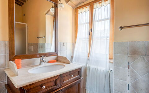 Le Fonti Apartments With Ac Near Siena: Bathroom Sink, Sink, Plumbing Fixture, Bathroom, Flooring, Interior Design, Floor, Tap, Bathroom Cabinet, Ceiling