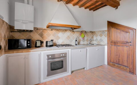 Le Fonti Apartments With Ac Near Siena: Kitchen, Major Appliance, Kitchen Appliance, Flooring, Interior Design, Wood, Countertop, Ceiling, Floor, Kitchen Stove