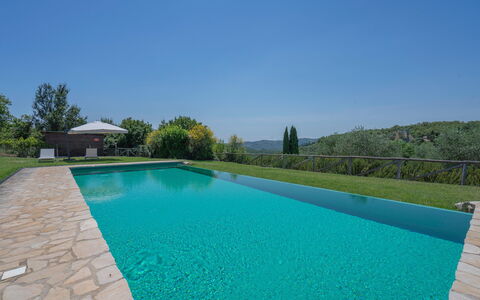 Chiara House In Galenda, Chianti, Pool And Nature: Sky, Water, Property, Swimming Pool, Plant, Azure, Rectangle, Tree, Grass, Leisure