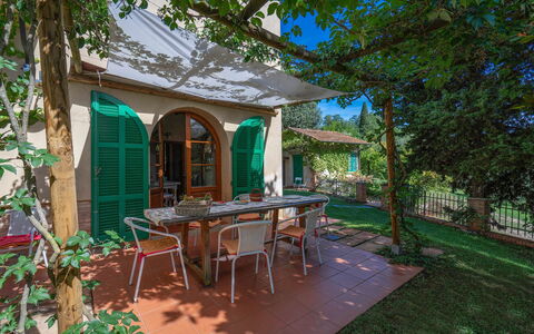 La Tesa Country House With Pool S. Gimignano: Building, Plant, Table, Furniture, Window, Tree, Shade, Chair, Outdoor Furniture, Outdoor Table