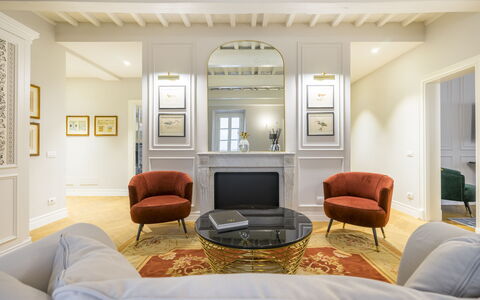 Albizi Penthouse Luxury Apartment In Florence By P: Furniture, Picture Frame, Comfort, Living Room, Wood, Interior Design, Television, Club Chair, Flooring, Floor